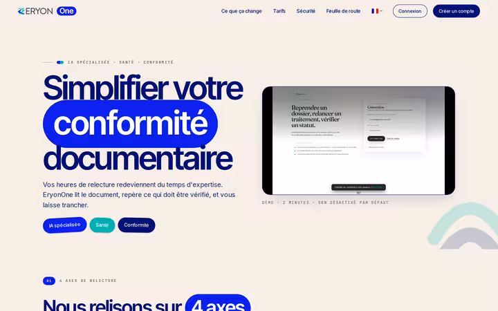 Page d'accueil d'EryonOne - simplifier votre conformité documentaire