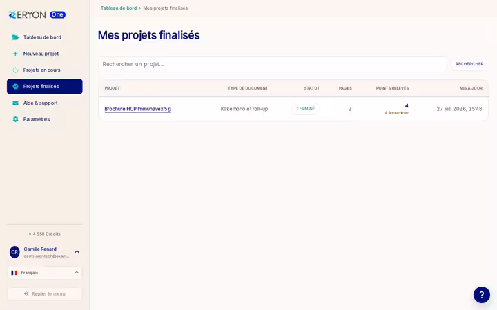 Projets finalisés EryonOne - suivi des relectures terminées et de leurs points relevés