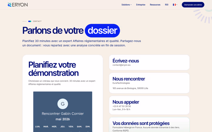 Page contact d'Eryon - prise de rendez-vous avec un expert