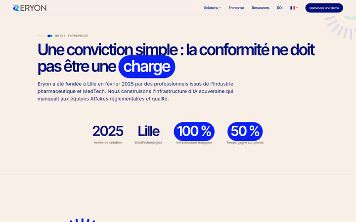 Page Entreprise d'Eryon - conviction et chiffres clés de la maison