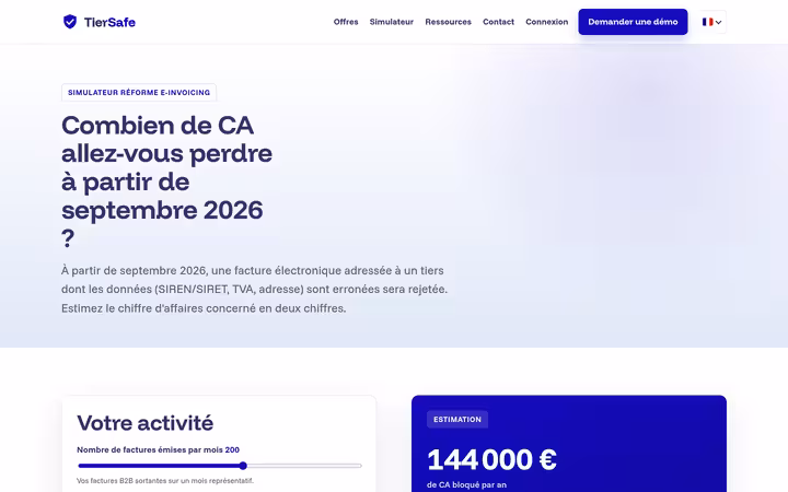 Simulateur TierSafe - estimation du chiffre d'affaires bloqué par des tiers non conformes